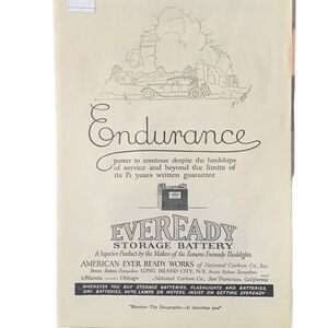 Vintage 1921 Eveready Storage Battery Endurance Ad Advertisement